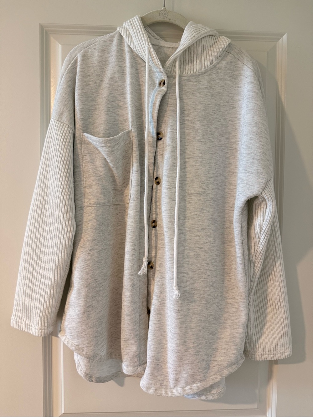 Light Heather Gray Hooded Button-Up Women's Cardigan Sweater